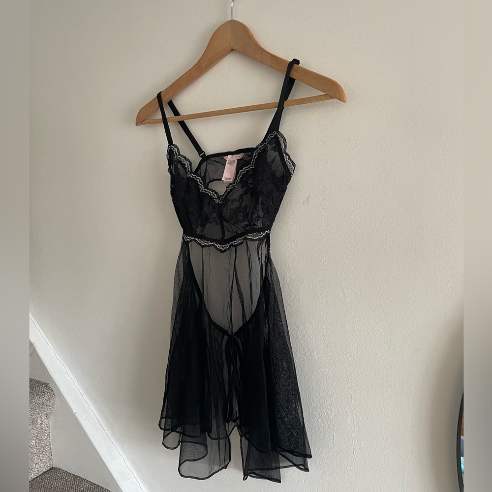 Victoria's Secret Black Sheer Babydoll Lingerie Coquette Y2K Slip Dress XS - Picture 7 of 8